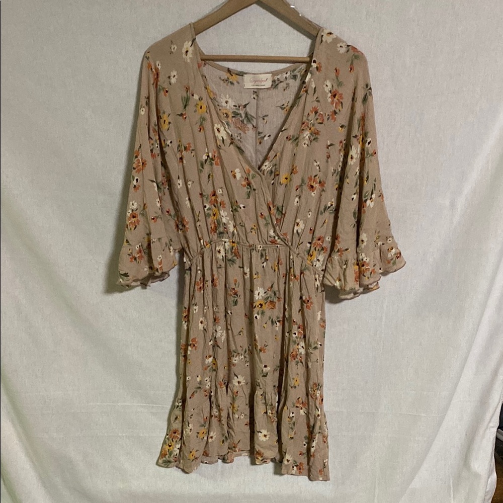 SugarFox Wrap Sundress with Fun Bell Sleeves Good Condition